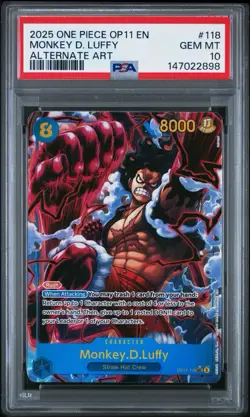 2025 One Piece OP11 Monkey.D.Luffy 118 SEC Alt Art A Fist of Devine Speed PSA 10 - Image 1