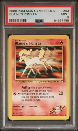 Pokemon Card Blaine’s Ponyta 63/132 WOTC Gym Heroes PSA 9 - Image 1