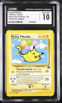 CGC 10 GEM MINT Flying Pikachu 25 Pokemon League Black Star Promos Pokemon Card - Image 1