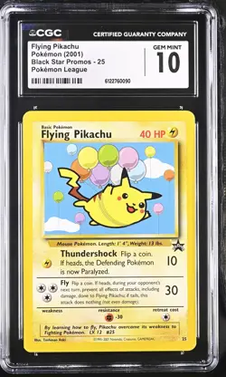 CGC 10 GEM MINT Flying Pikachu 25 Pokemon League Black Star Promos Pokemon Card - Image 1