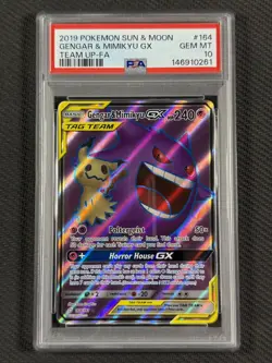 Pokemon Cards PSA 10 GEM MT Gengar & Mimkyu Gx FA Team Up S&M 2019 164/181 - Image 1