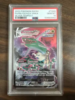 2022 pokemon sword & shield silver tempest #tg20 rayquaza vmax full art psa 10 - Image 1