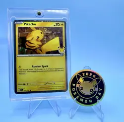 🌀2026 Pokemon Day Pikachu 051/162 Promo Holo EYE SWIRL 🌀 w/ Coin – One Touch - Image 1