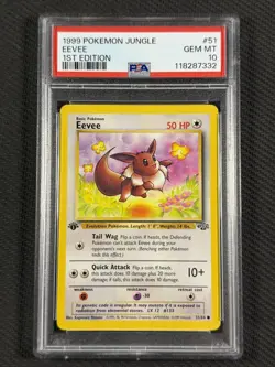 Pokemon Cards PSA 10 GEM MT Eevee 1st Edition Jungle 1999 WotC Ultra Rare 51/64 - Image 1