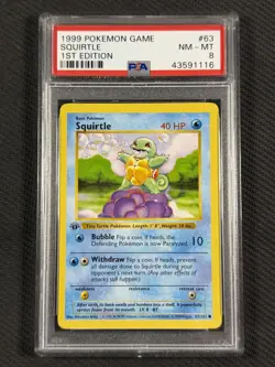 Pokemon Cards PSA 8 NM-MT Squirtle 1st Edition Base Set WotC Rare 1999 63/102 - Image 1