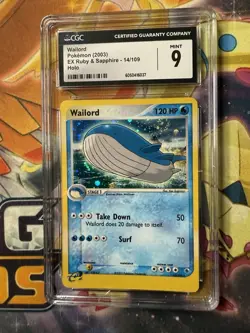 CGC 9 MINT Wailord ex Ruby & Sapphire Holo Rare Pokemon Card 14/109 Swirl - Image 1