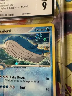 CGC 9 MINT Wailord ex Ruby & Sapphire Holo Rare Pokemon Card 14/109 Swirl - Image 2