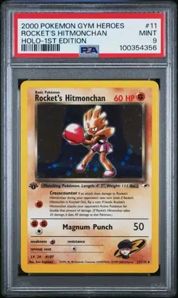 ROCKET'S HITMONCHAN HOLO 1ST ED #011/132 - 2000 EN POKEMON GYM HEROES PSA MINT 9 - Image 1