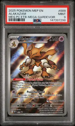 2025 POKEMON MEGA EVOLUTION POKEMON CENTER ETB PROMO #009 ALAKAZAM PSA 9 - Image 4
