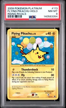 2009 Pokemon Platinum Rising Rivals 113/111 Flying Pikachu Holo PSA 8 NM Rare - Image 1