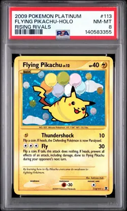 2009 Pokemon Platinum Rising Rivals 113/111 Flying Pikachu Holo PSA 8 NM Rare - Image 1