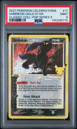 2021 Pokemon Celebrations Classic Coll. #17 Umbreon Gold Star PSA 9 MINT - Image 1