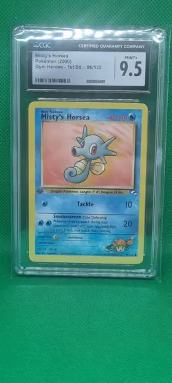 CGC 9.5 MINT+ Misty's Horsea Gym Heroes 1st Edition 86/132 Vintage Pokemon Card - Image 1