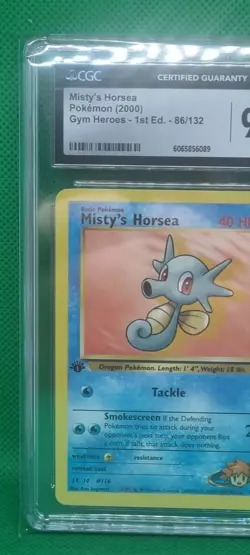 CGC 9.5 MINT+ Misty's Horsea Gym Heroes 1st Edition 86/132 Vintage Pokemon Card - Image 3