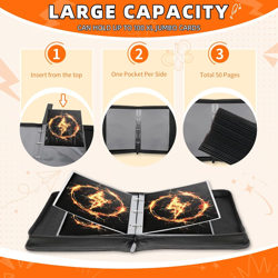 Jumbo Card Binder Compatible with Pokemon Jumbo Cards, 3 Ring PU Leather Zipper - Image 2