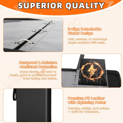 Jumbo Card Binder Compatible with Pokemon Jumbo Cards, 3 Ring PU Leather Zipper - Image 3