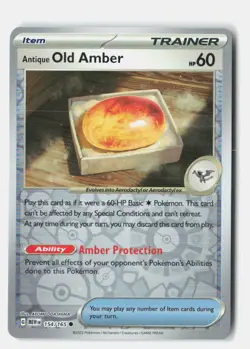 Antique Old Amber Reverse Holo 154/165 Common 151 Pokemon Near Mint - Image 1