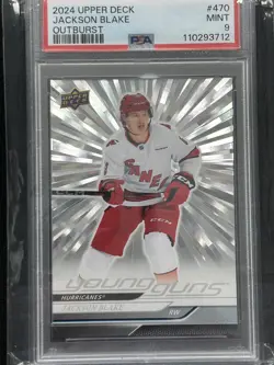2024-25 Upper Deck Series 2 - Young Guns Jackson Blake #470 Outburst (RC) PSA 9 - Image 1