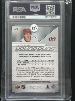 2024-25 Upper Deck Series 2 - Young Guns Jackson Blake #470 Outburst (RC) PSA 9 - Image 2