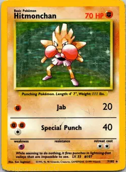 Hitmonchan 7/102 Rare Base Set Pokemon MP - Image 1