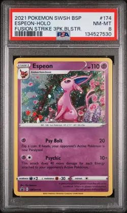 2021 POKEMON SWSH BLACK STAR PROMO #174 ESPEON-HOLO PSA 8 - Image 1