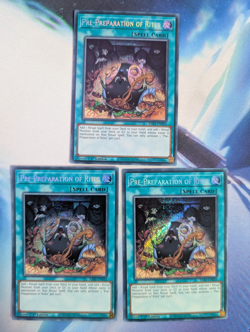 YuGiOh! Pre-Preparation of Rites RA01-EN055 Secret Rare x 3 PLAYSET 1st Ed - Image 1