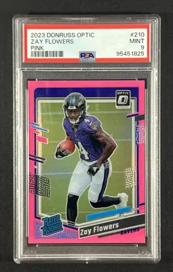 Rookie Zay Flowers 2023 Panini Donruss Optic Pink PSA 9 Baltimore Ravens - Image 1