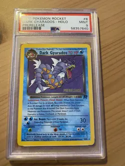 2000 Pokemon Rocket Dark Gyarados Holo Prerelease PSA 9 #8 Holo Swirl - Image 1
