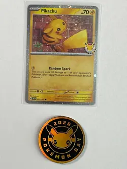 Pokemon Card - Pikachu Stamped Pokemon Day 2026 Holo With Coin Promo - 051/162 - Image 1