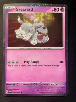 Greavard 100/197 Pokemon Obsidian Flames SV03 Cosmos Holo Rare Card NM - Image 1