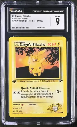 CGC 9 MINT Lt. Surge's Pikachu Gym Challenge 1st Edition 84/132 Pokemon Card - Image 1