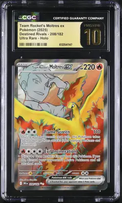 CGC 10 Team Rocket's Moltres EX 208/182 Ultra Rare Holo Pokemon Pristine - Image 1