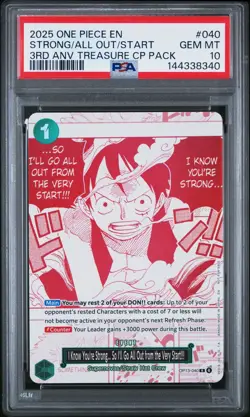 One Piece 3rd Anniversary Treasure Campaign Strong/All Out/Start OP13-040 PSA 10 - Image 1