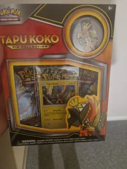 POKEMON TCG Tapu Koko Pin Collection Factory Sealed Box-3 Booster Packs,Pin,Foil - Image 1