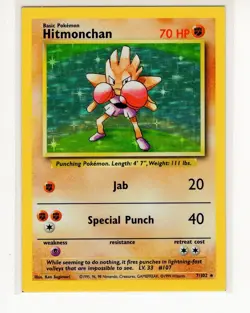 SQUARE CUT Hitmonchan 7/102 Base Set Holo Pokemon Card (G4) - Image 1