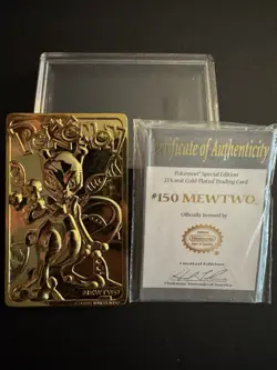 1999 Pokemon 23K Gold Plated Mewtwo #150 + COA & Case Burger King Promo - Image 1
