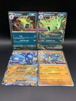 Pokemon Prismatic Evolutions Lucario Tyranitar ex Premium Collection Stamp Promo - Image 1
