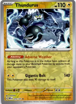 Pokemon Thundurus 070/197 Obsidian Flames Reverse Holo LP - Image 1