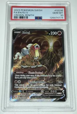 Pokemon Entei v TCG Full Art GG36/GG70 Crown Zenith Galarian Gallery Gem PSA 10 - Image 1