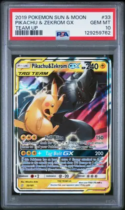 2019 POKEMON TEAM UP PIKACHU & ZEKROM GX #33 PSA 10 GEM MINT #129259762 - Image 1