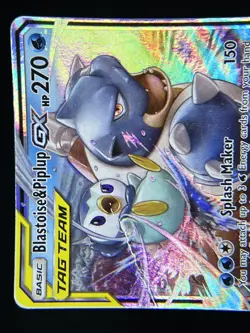 2019 Pokemon TCG Sun & Moon #38 Blastoise & Piplup GX Comic Eclipse FULL ART DMG - Image 3