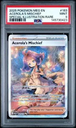 2025 Pokemon Meg En-Mega Evolution #183 Acerola's Mischief SIR PSA 9 - Image 1