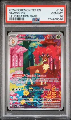 2024 POKEMON TEF EN-TEMPORAL FORCES ILLUSTRATION RARE #166 SAWSBUCK PSA 10 - Image 1