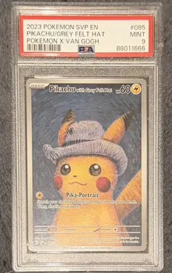 PSA 9 PIKACHU WITH GREY FELT HAT 2023 POKEMON SVP POKEMON X VAN GOGH #085 *MINT* - Image 1