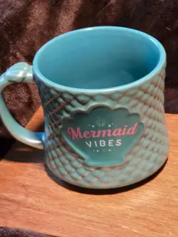 Disney Ariel MERMAID VIBES Mug Iridescent Aqua 16 oz Raised Scales Under the Sea - Image 5