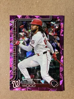 2025 Topps Update Series Rookie Debut James Wood #US218 Pink Diamante Foil (RC) - Image 1
