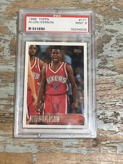1996-97 Allen Iverson Topps Rookie card # 171 Graded PSA 9 Mint Flagship RC card - Image 1