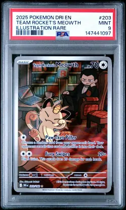 Destined Rivals Team Rocket's Meowth Illustration Rare 203/182- PSA 9 Mint - Image 1