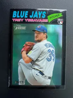 TREY YESAVAGE 2026 Topps Heritage Black Chrome /77 Rookie Card SP Blue Jays - Image 1