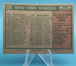 1975 Topps NEW YORK YANKEES Team Card #611 - Unmarked Checklist - Vintage (PWE) - Image 2